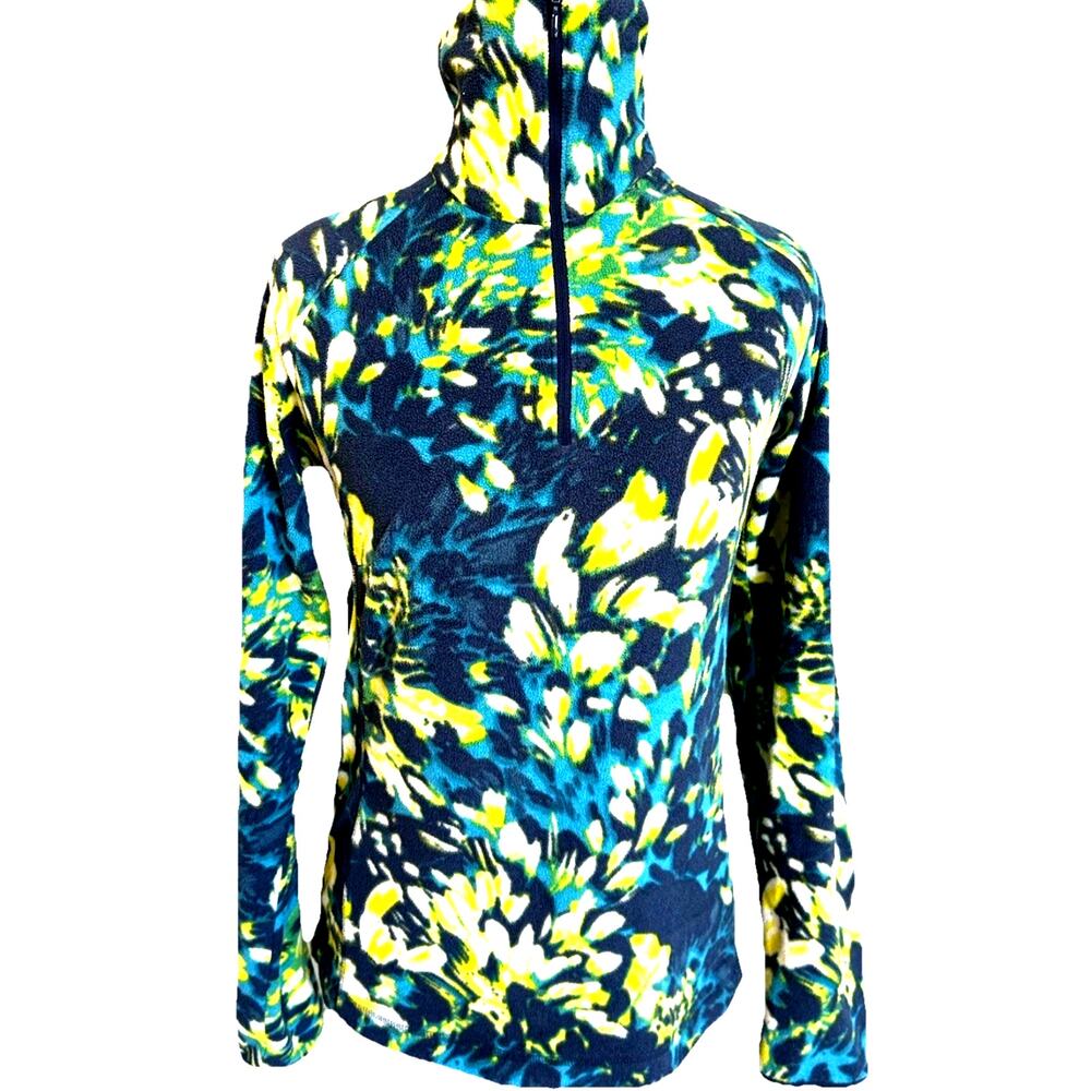 Columbia Women’s S Fleece Sweater Outdoor Artsy Boho Sea Blue Graphic Print Walk